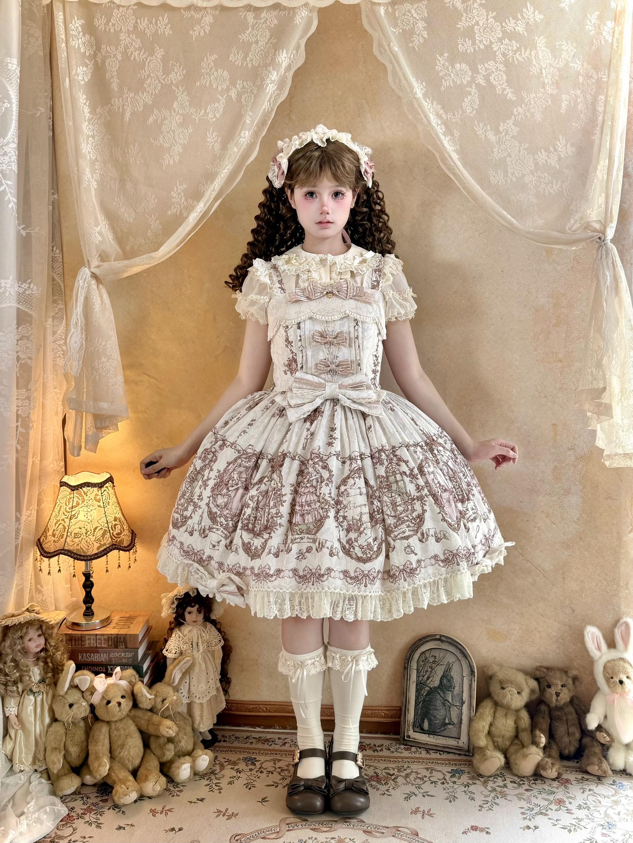 Sleeping Beauty - Doll-like Lolita Printed JSK Dress, Cotton Lining Vest Set 45691:860257