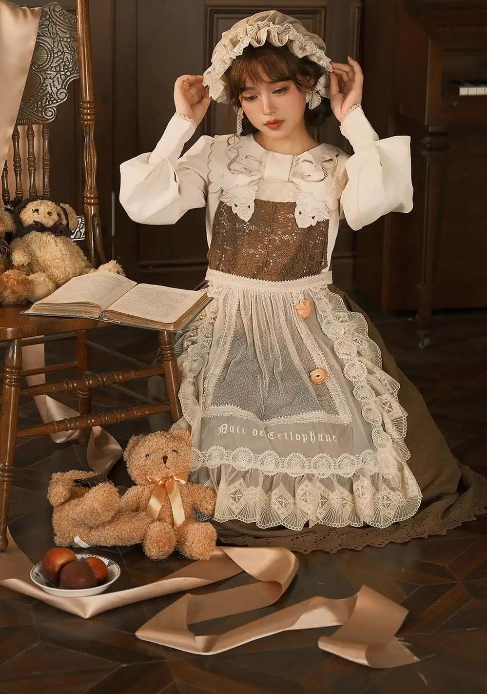 ZeeYe - Night Rose - Classic Lolita Shirt Double Layer Bow Embroidered Versatile Blouse S Apricot non-hollow out long sleeve