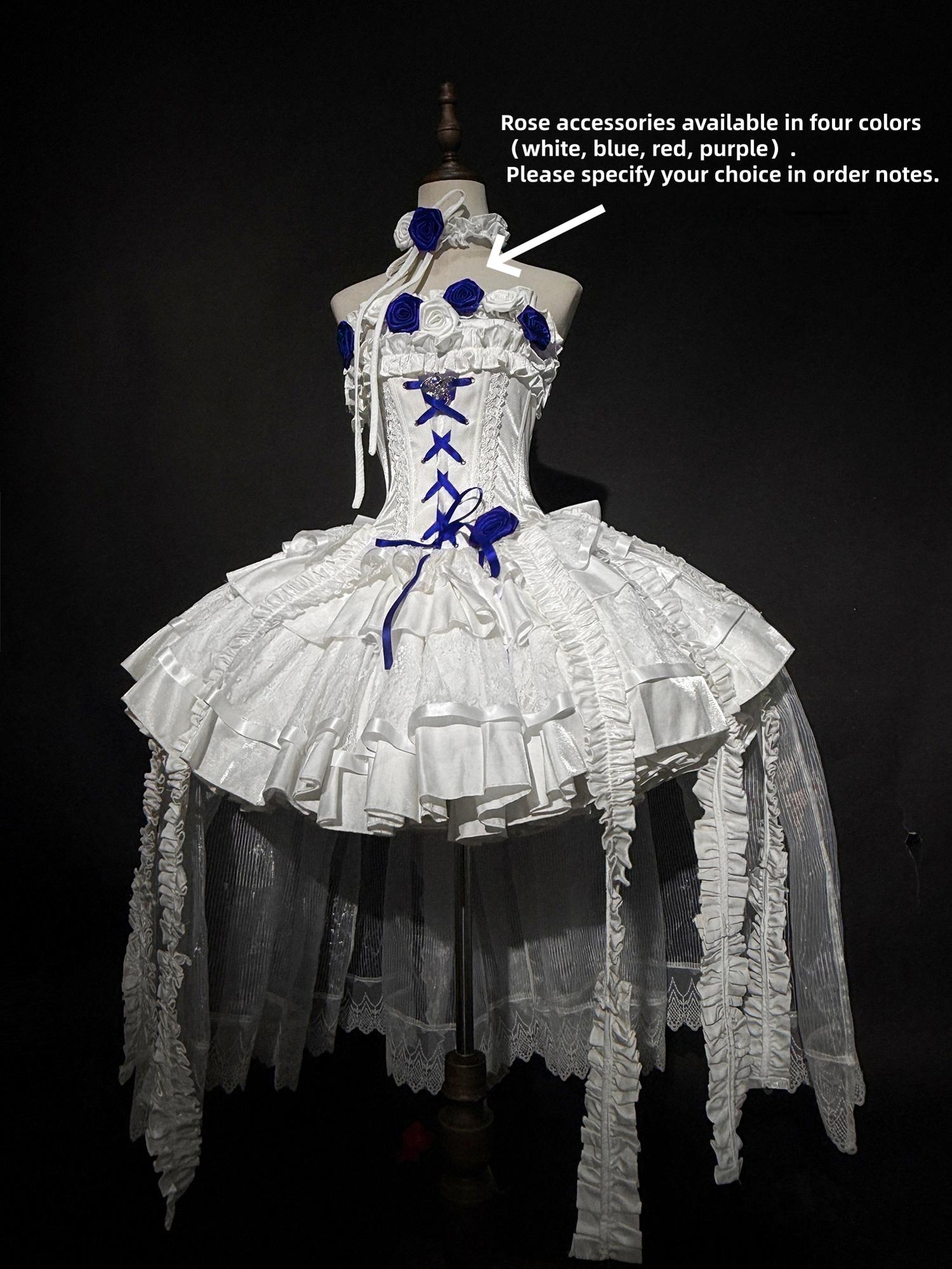 The Forbidden Garden - Gothic Lolita JSK Dress, Detachable Rose Accessories White JSK + Trailing (specify rose accessories color in order notes) S