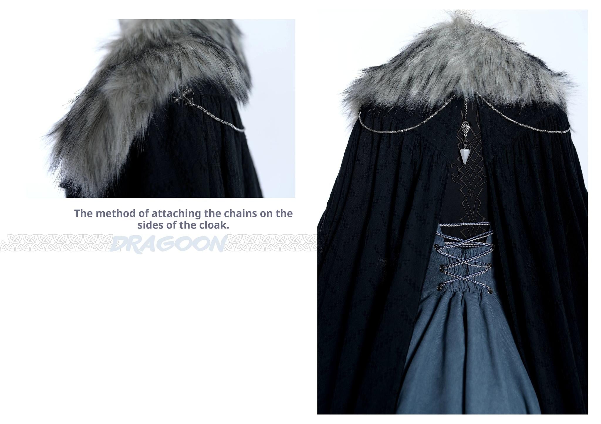 Wuyuzhe - Dragoon Knight 1.0 Version - Western Fantansy Style Suit Embroidery Dress Set Double-Sided Vest One Size Black double-sided cape (with fur collar and pendant) only