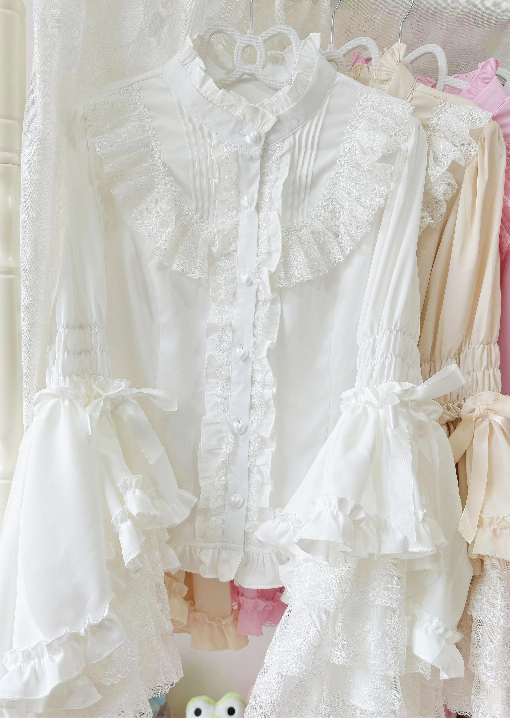 Gorgeous Sweet Lace Lolita Shirt, Hime Sleeve Milky White S