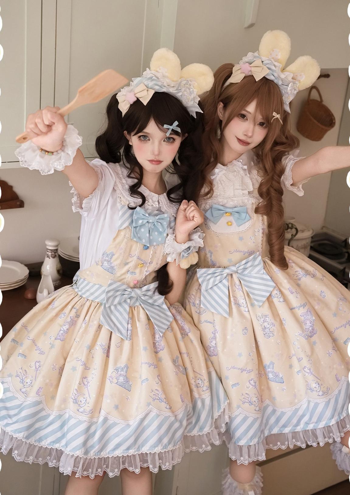 Star Gummies - IP Collaboration Sweet Lolita Dress, Bunny Print & Lace
