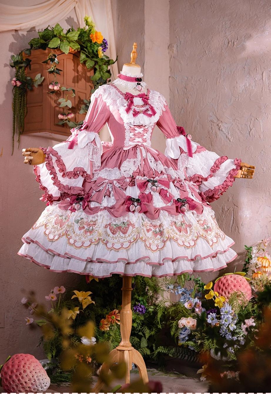 Bramble Rose - Starryberry Eden - Hime-sleeved Sweet Lolita Dress, Strawberry Embroidery 44262:801241