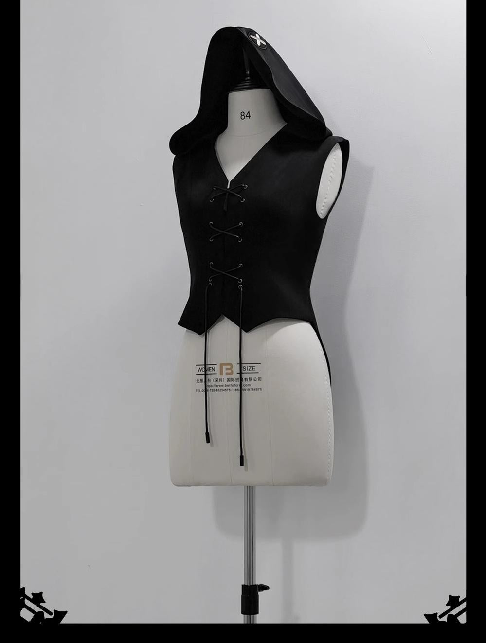 Princess Chronicles - Rabbit Feather - Black Ouji Lolita Vest Shorts Suit Prince Cloak Set Vest Only XS