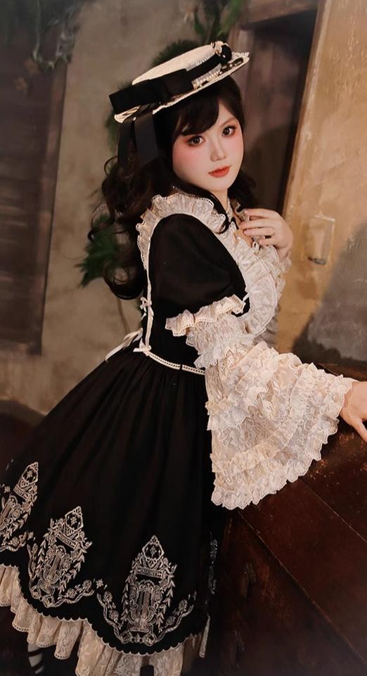 Amber Realm - Dream Strings - Embroidered Classic Lolita OP Dress, Princess Sleeves 44349:805163