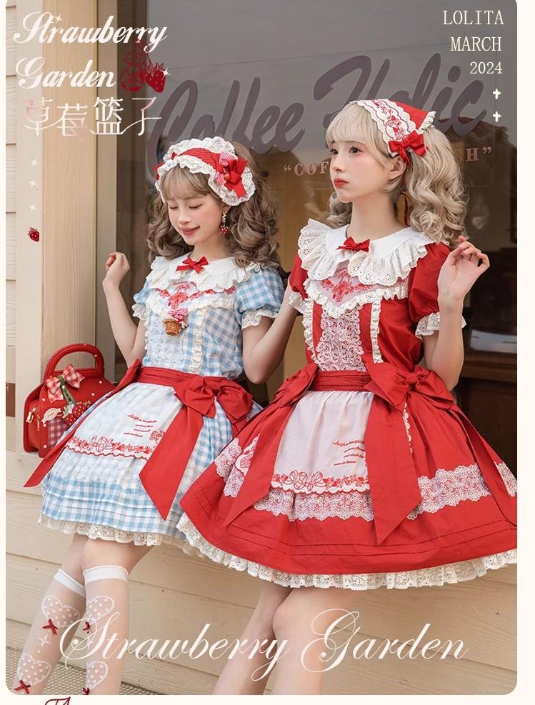 Flower and Pearl Box - Strawberry Basket - Country Lolita Dress Plaid Summer Spring Dress