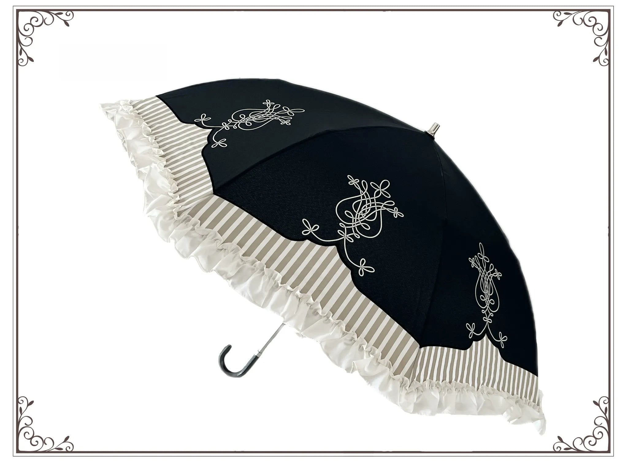 Lyre Academy - Classic Lolita 2-Fold Parasol, Lyre Print & Embroidered Trim (Black) 45679:858487
