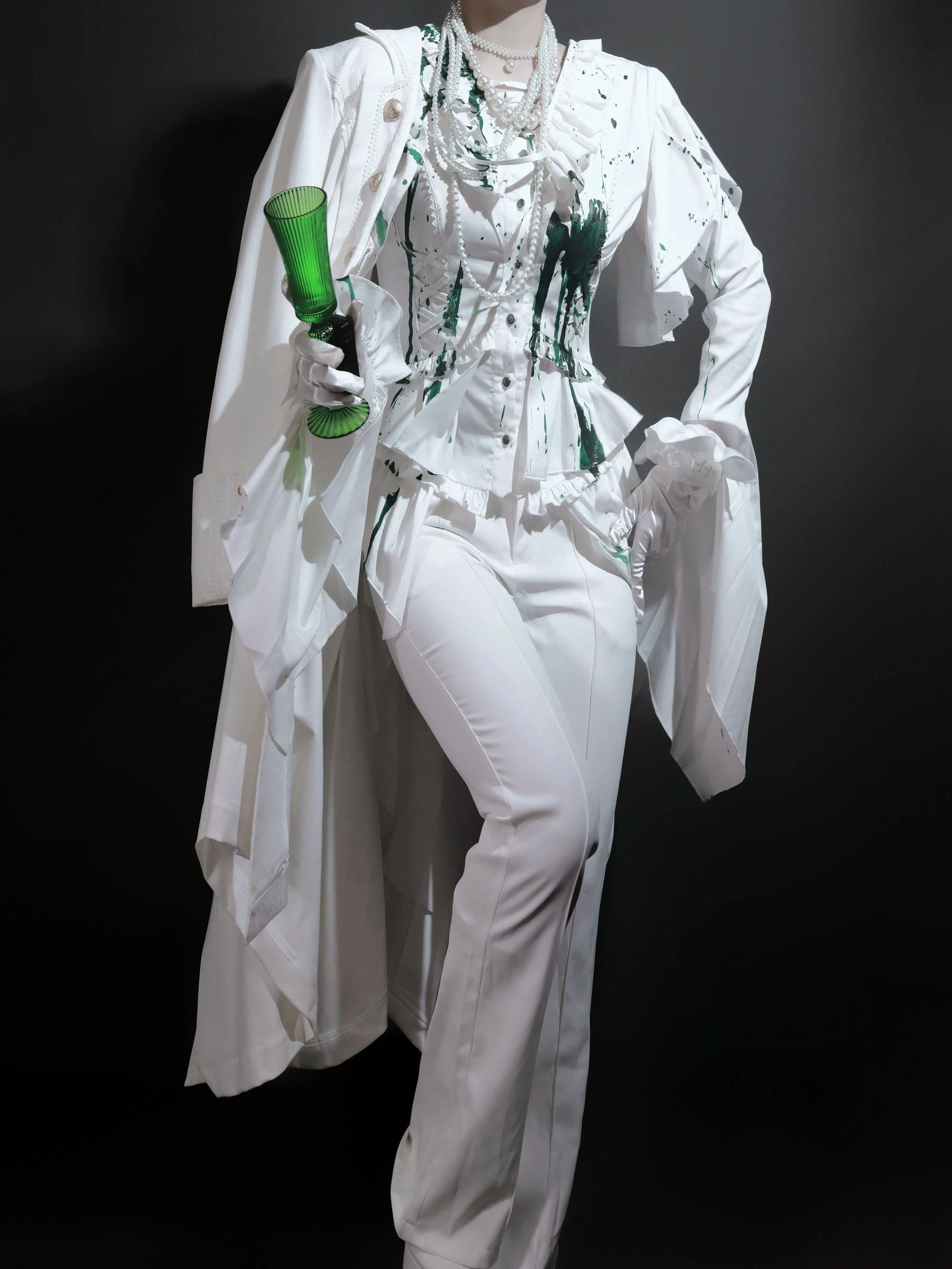 Echo of Deep Sea - Satin Ouji Lolita Trailing Blouse, Solid or Blood Stain Style 45666:857874