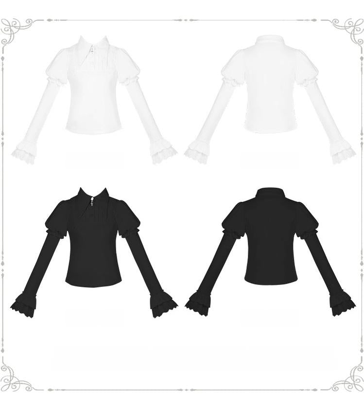 With PUJI - The Vow - Solid Lolita Sweater, Juliet Sleeve, Pointed Collar