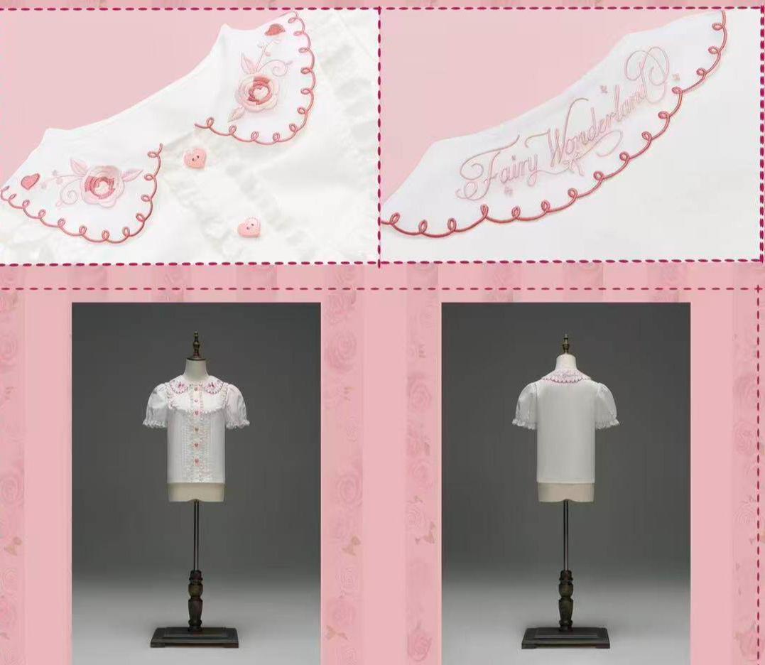 Rose Dream Isle - Sweet Lolita Rose Wall Print Dress, Embroidery & Bows