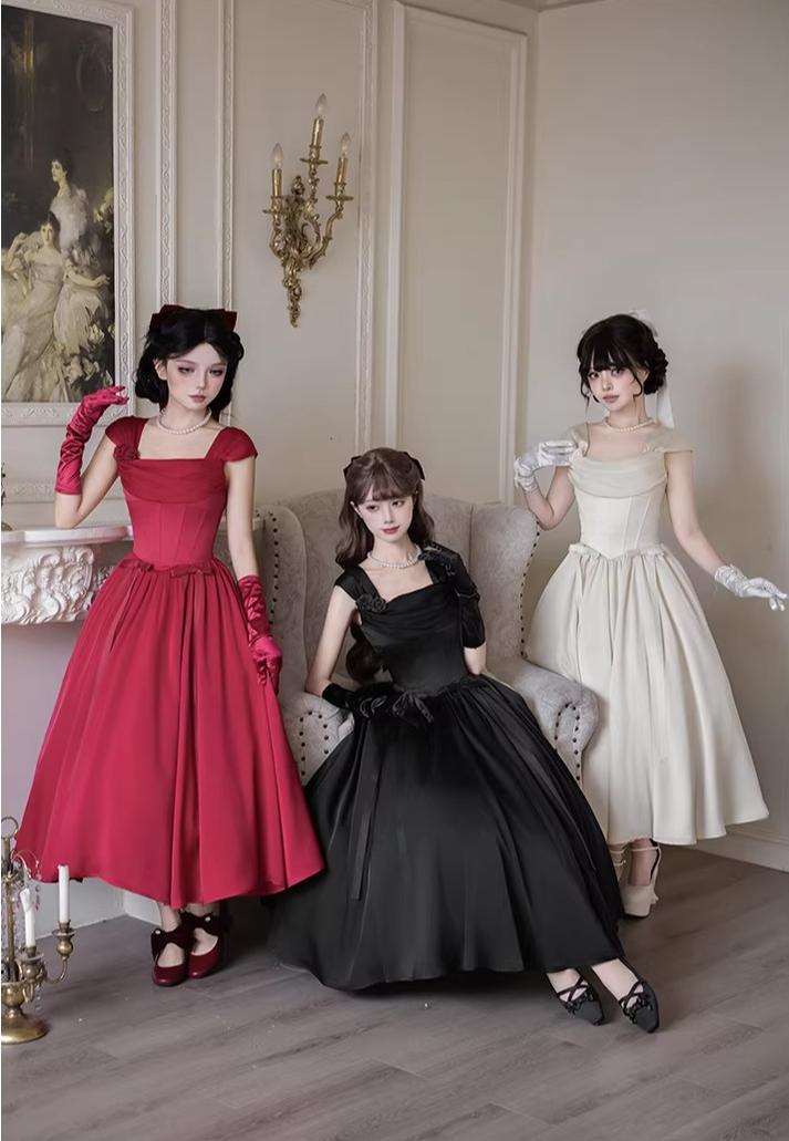 For Beloved - Classic Lolita Satin JSK Dress Set, Fishbone Waist