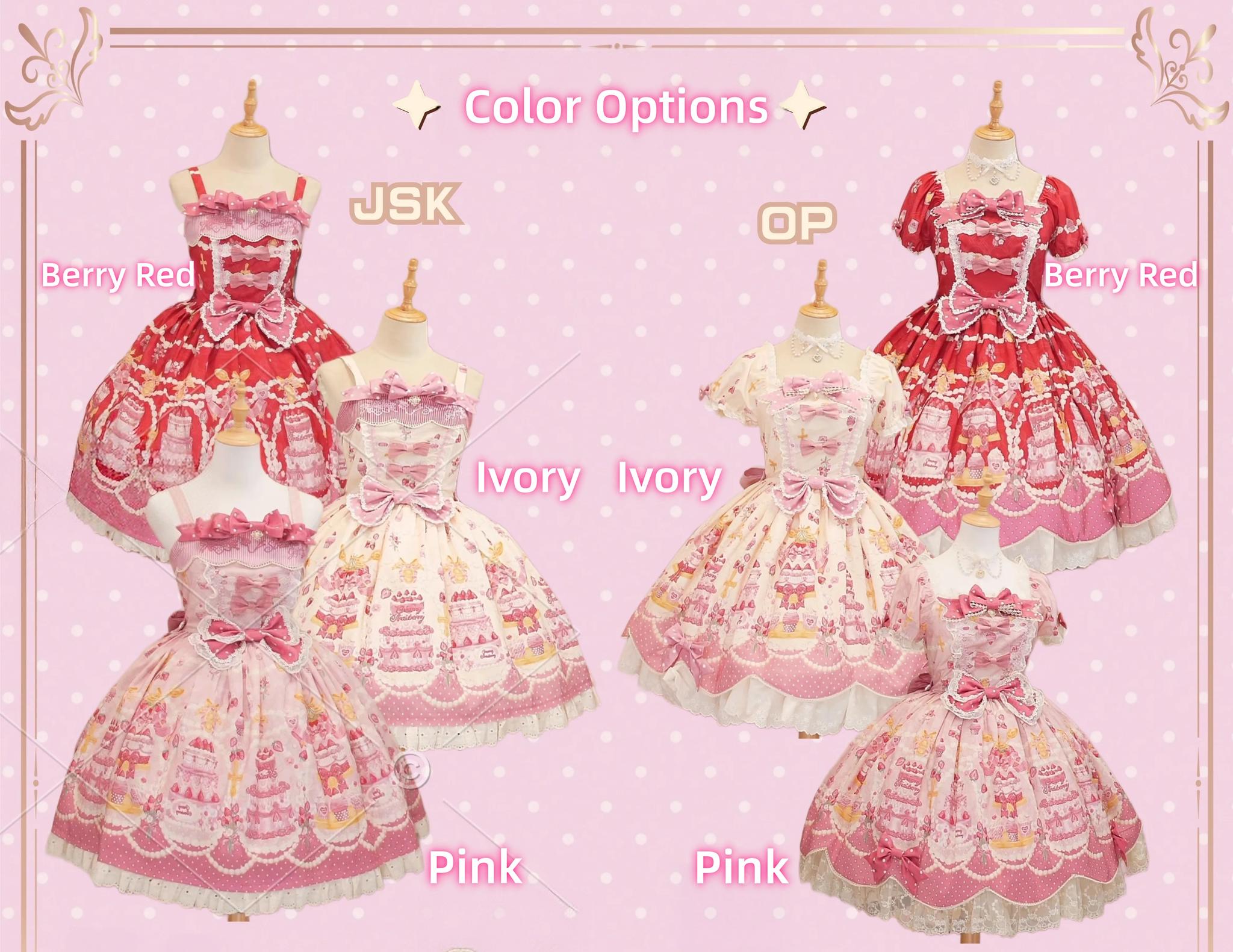 Strawberry Ode - Plus Size Sweet Lolita OP & JSK Dress, Cream Cake Print (Ivory Pink White / 2XL L M S XL) 45892:867038