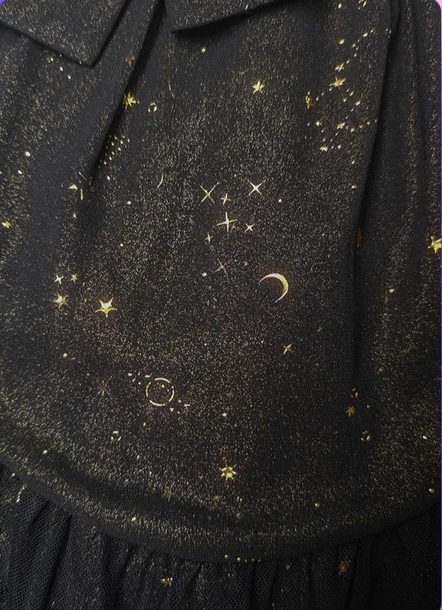 Star Wish - Classic Lolita JSK Dress, Gold Foil Constellation Chiffon 45954:869320