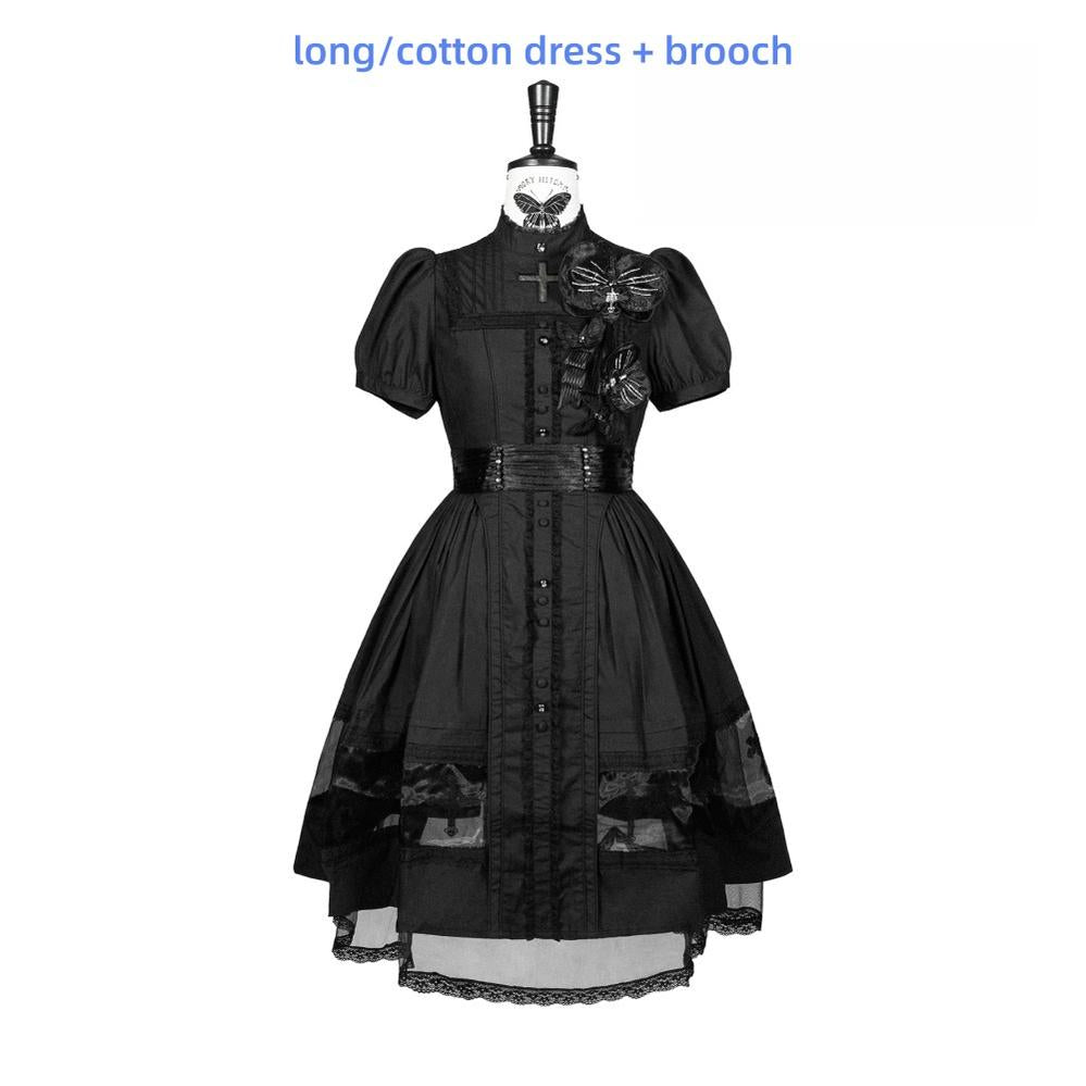Ghost Orchid - Gothic Lolita OP Dress, Embroidered Cross (Black / L M S XL XS) 45137:835657
