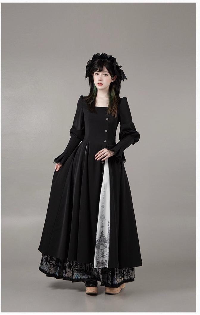 With PUJI - Letter and Poetry · Raven's Night Song - Oriental Aesthetics Gothic Lolita Dress Set 43907:788830