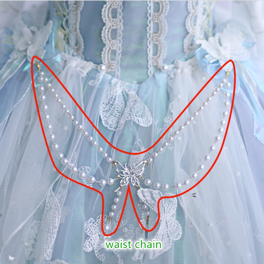 FantasyMirror - Exquisite Butterfly JSK Floral Wedding Lolita JSK Dress fress size waist chain