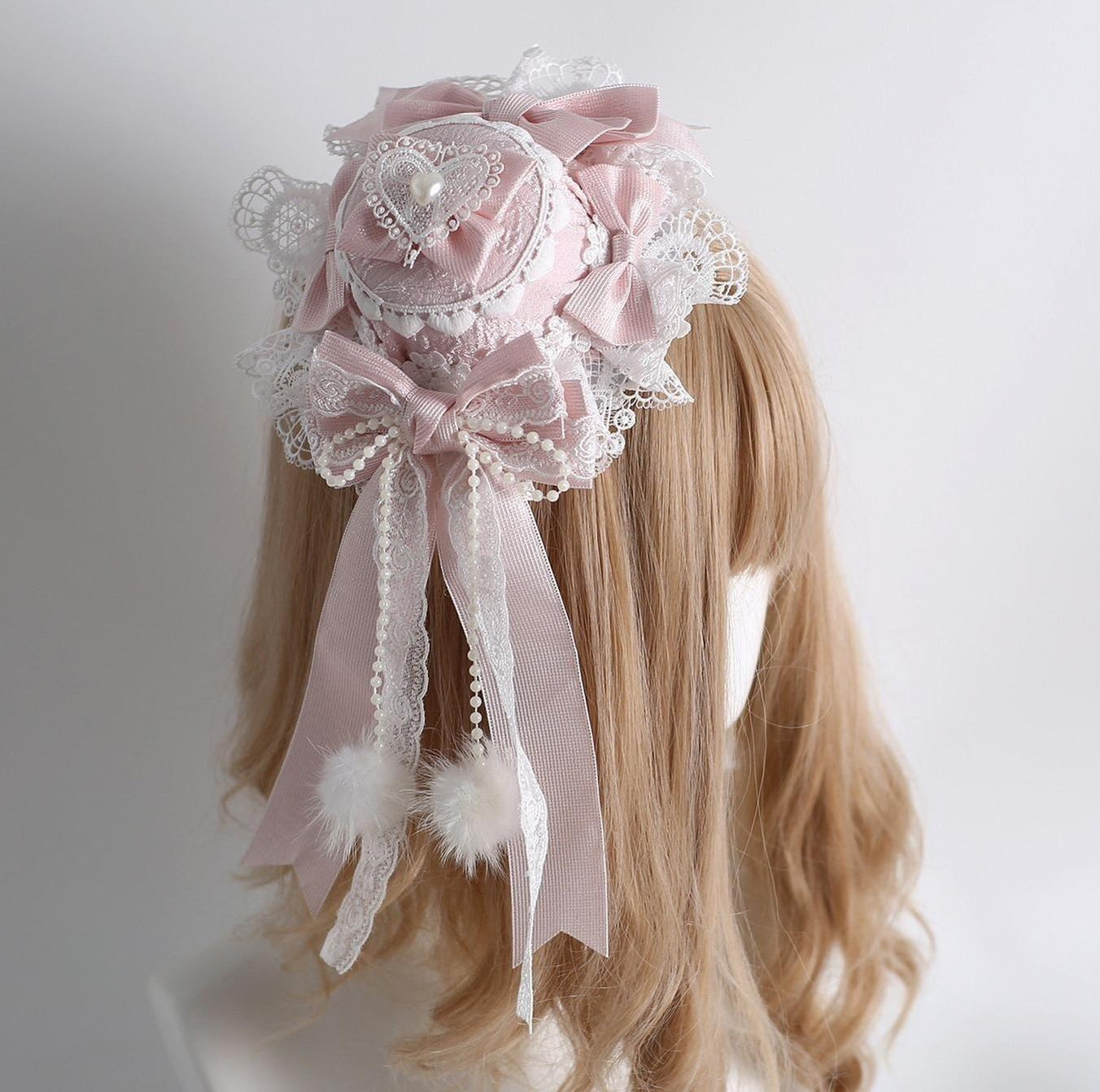 Sweet Lolita Headdress, Lace Accessories Small Top Hat (with fixed clip)