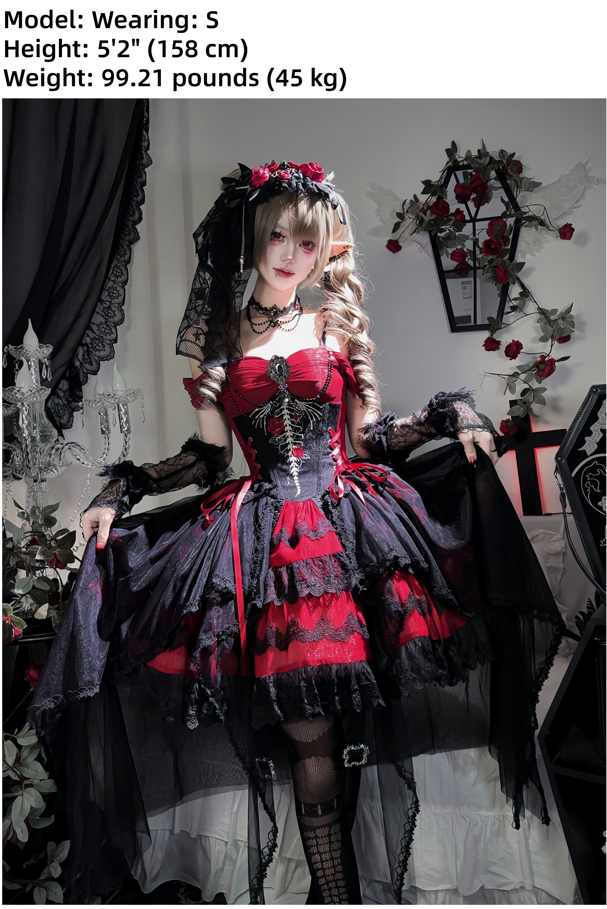 Eternal Thorn of the Dragonbone - Embroidered Gothic Lolita JSK Dress, Off-Shoulder