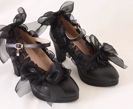 Xiaogui - Gothic Lolita Black Lace High Heels