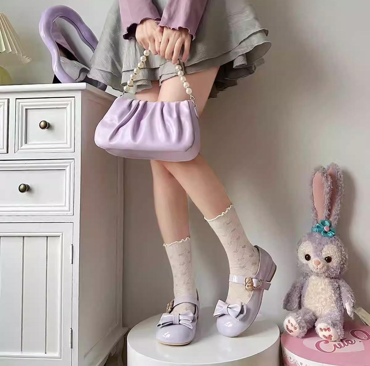Sheep Puff~Hug Bear~Sweet Lolita Heel Shoes Bear Metal Buckle Bow Shoes (35 36 37 38 39 40 41) 38702:597670