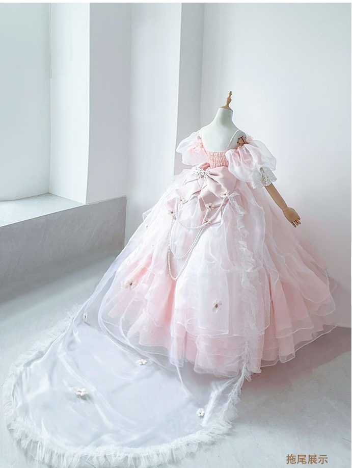 Daydream Whisper - Misty Rose Sea - Plus Size Wedding Lolita JSK with Puffy Tiered Skirt Trailing Only (One Size select M) S