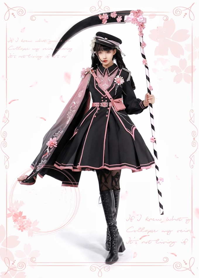 Chunlv Lolita - Dark Pink Military Lolita OP Dress Lolita Cloak