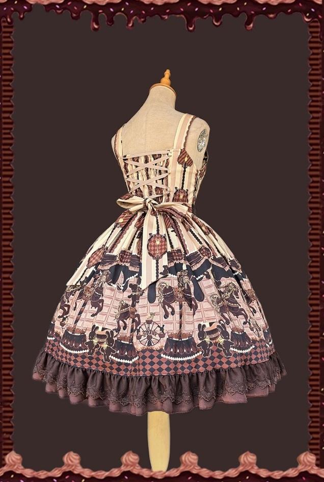 Chocolate Carousel - Peter Pan Collar Old School Lolita JSK Dress, Carousel Print
