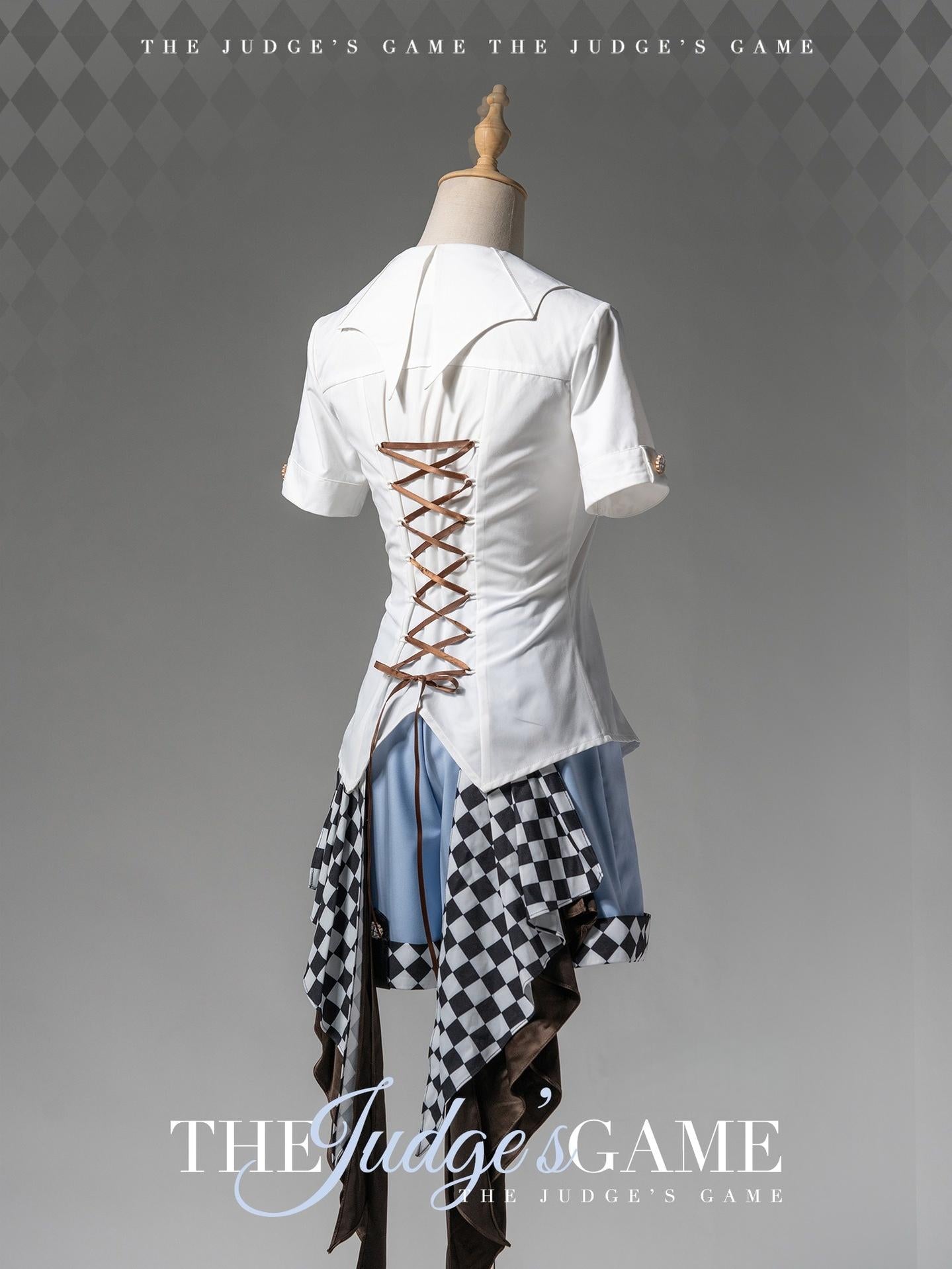Forest Fluorescent Carps - The Judge's Game - Light Blue Ouji Lolita Shorts, Short Sleeve Shirt Light Blue Shirt Only (short sleeves) S