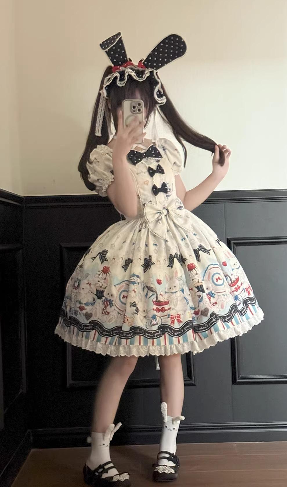 Myth Rabbit Tea Party - Sweet Lolita Dress Set, Bunny Print JSK 44460:809221