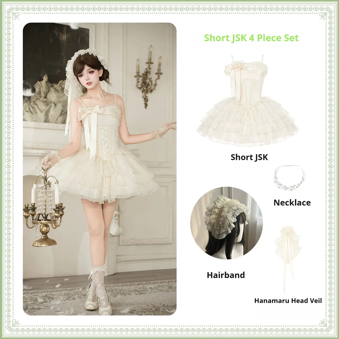 MistKiss Lily - Classic Lolita Tiered Hem JSK Dress, Fishbone Waist (L M S) 45318:853911