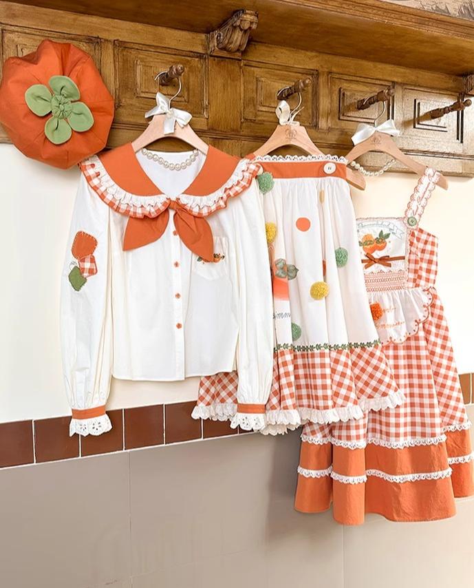 Mademoiselle Pearl~Persimmon~Autumn Persimmon Print Lolita OP JSK SK Dress 29100:396062
