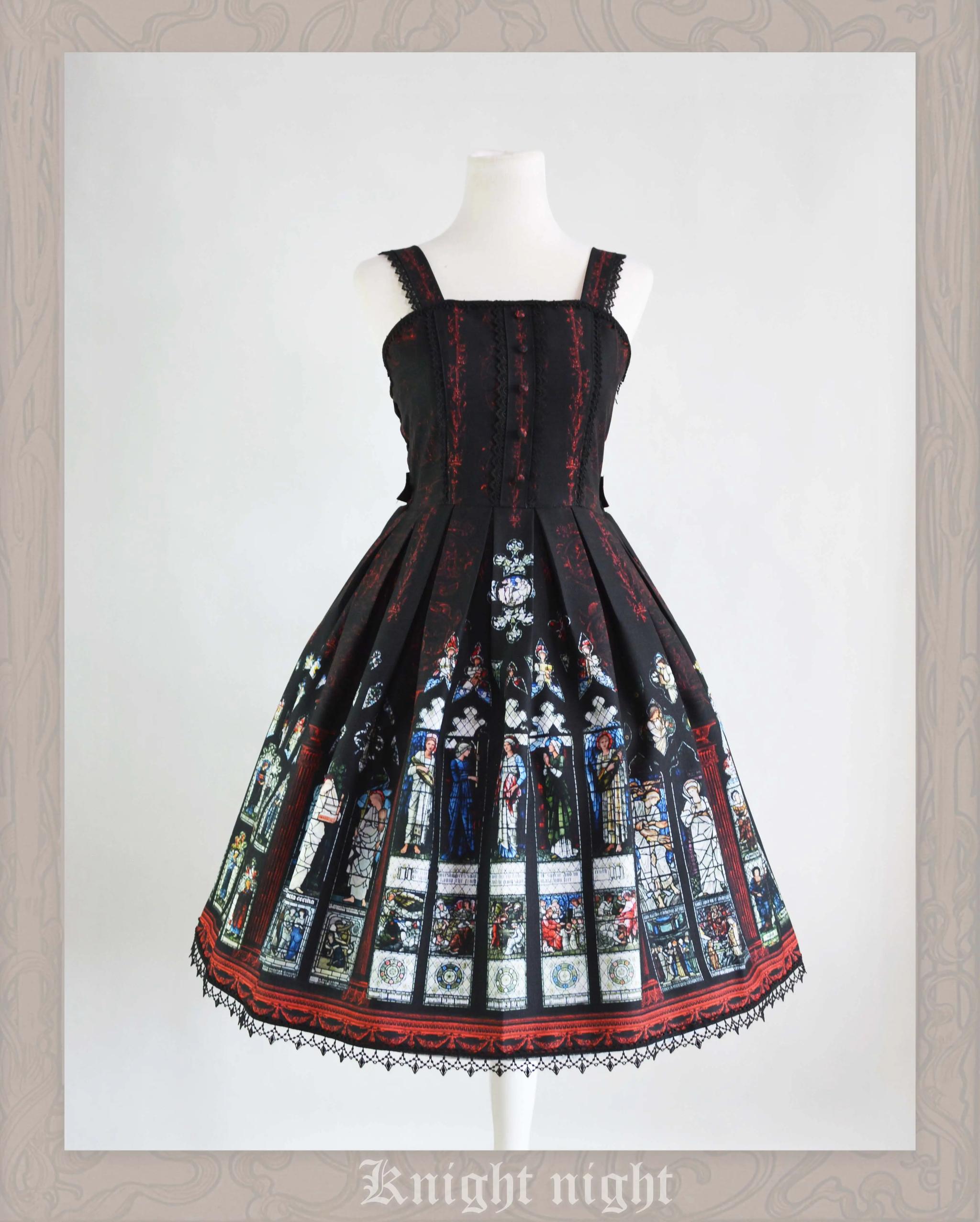 Knight Night - The Saint Priest - Vintage Lolita JSK Dress Halter Neckline S Black X Red