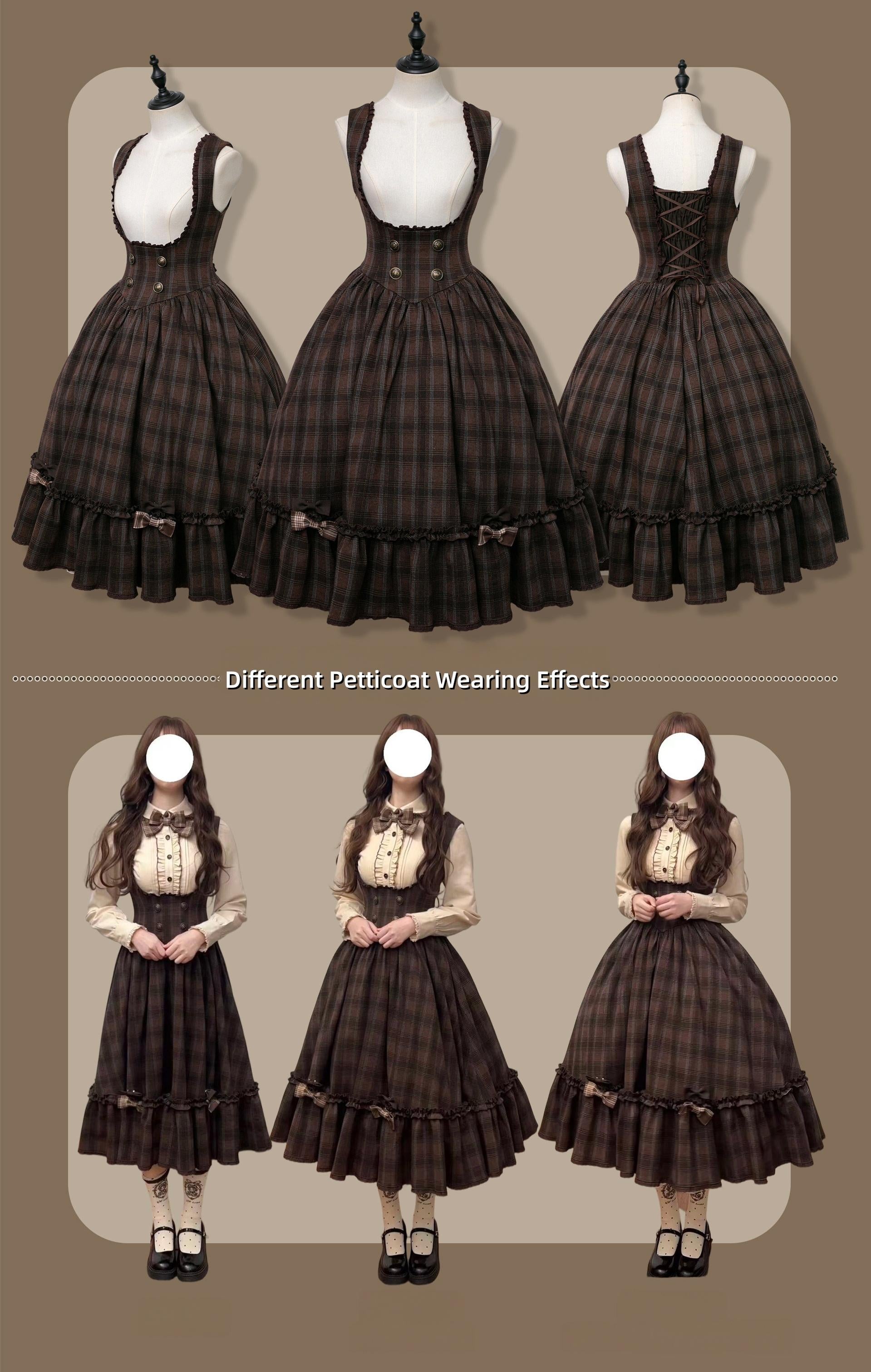 Sandwich Chocolate - Winter Classic Lolita Plaid Bust-supporting JSK & Coat Set 45903:867180