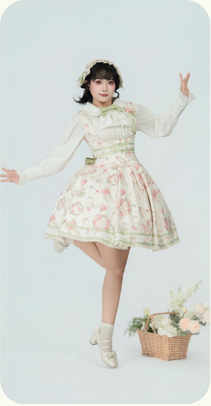 Hydrangea Tea Party - Classic Lolita Bust Supporting JSK, Mutton Sleeve Shirt