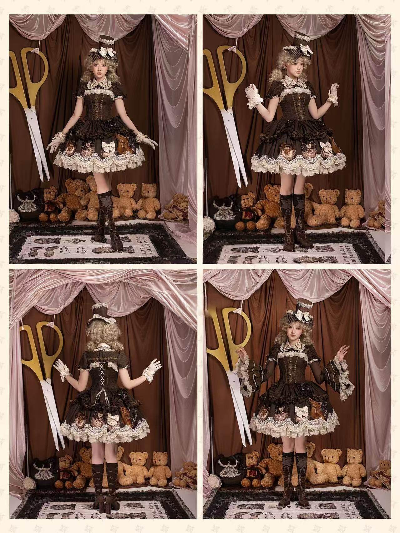 Little Bear Workshop - Cotton Sweet Lolita JSK & OP Dress, Printed Bodice (2XL L M S XL XS) 45205:839818