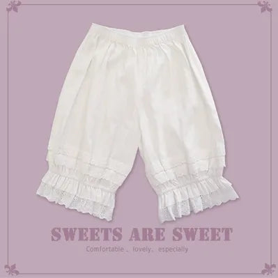 Candy Sweet - Daily Cotton Lolita Bloomer Cute Underwear M (hips 112cm length 52cm) Milk white (without flowers)