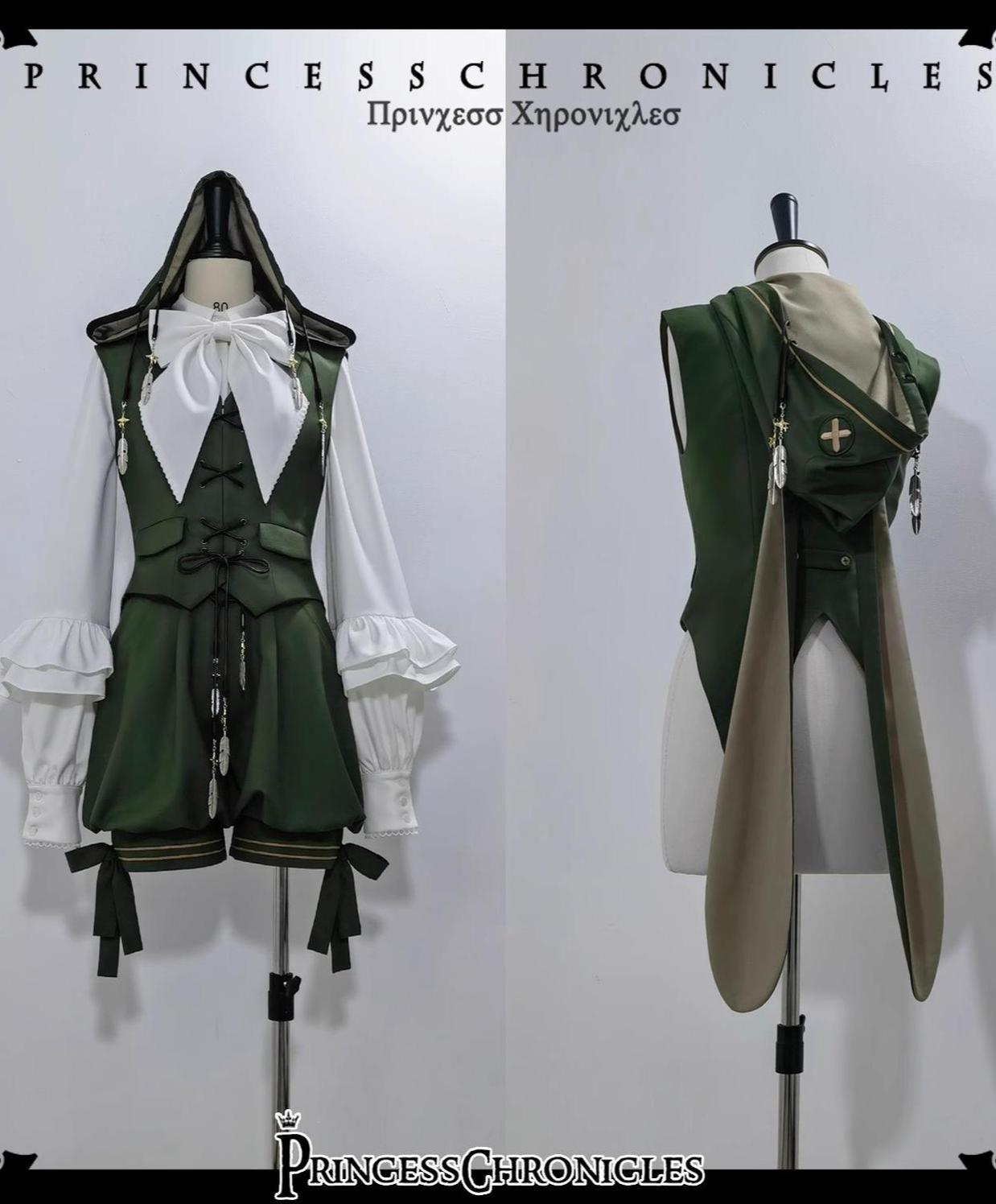 Princess Chronicles - Bunny Feather - Ouji Lolita Shorts Set with Hooded Vest with Bunny Ear Vest Only XS