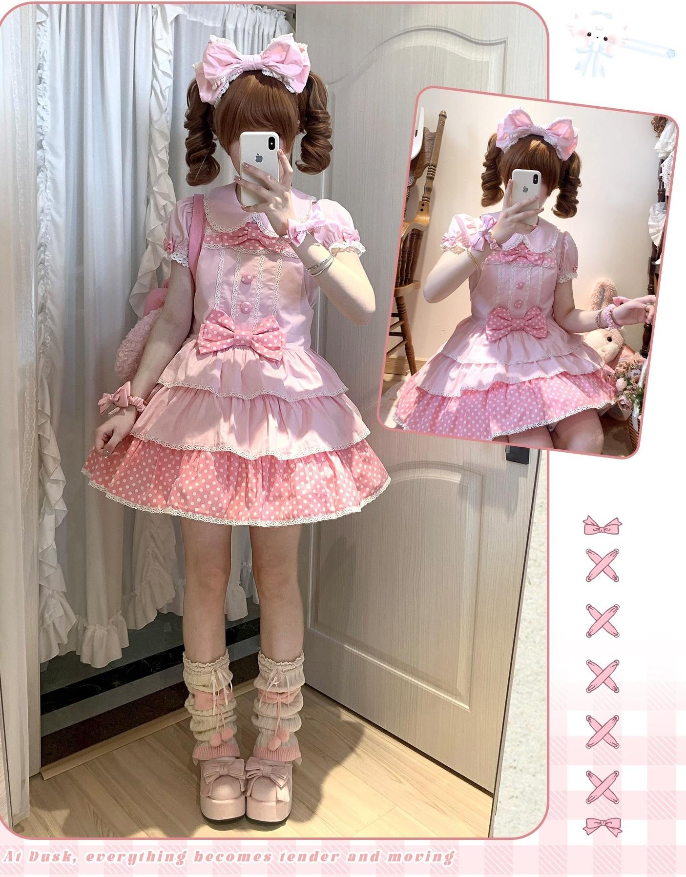 Sweet Dream Sheep - Polka Dot Tri-Hem - Cotton Sweet Lolita Salopette, Peter-pan Shirt