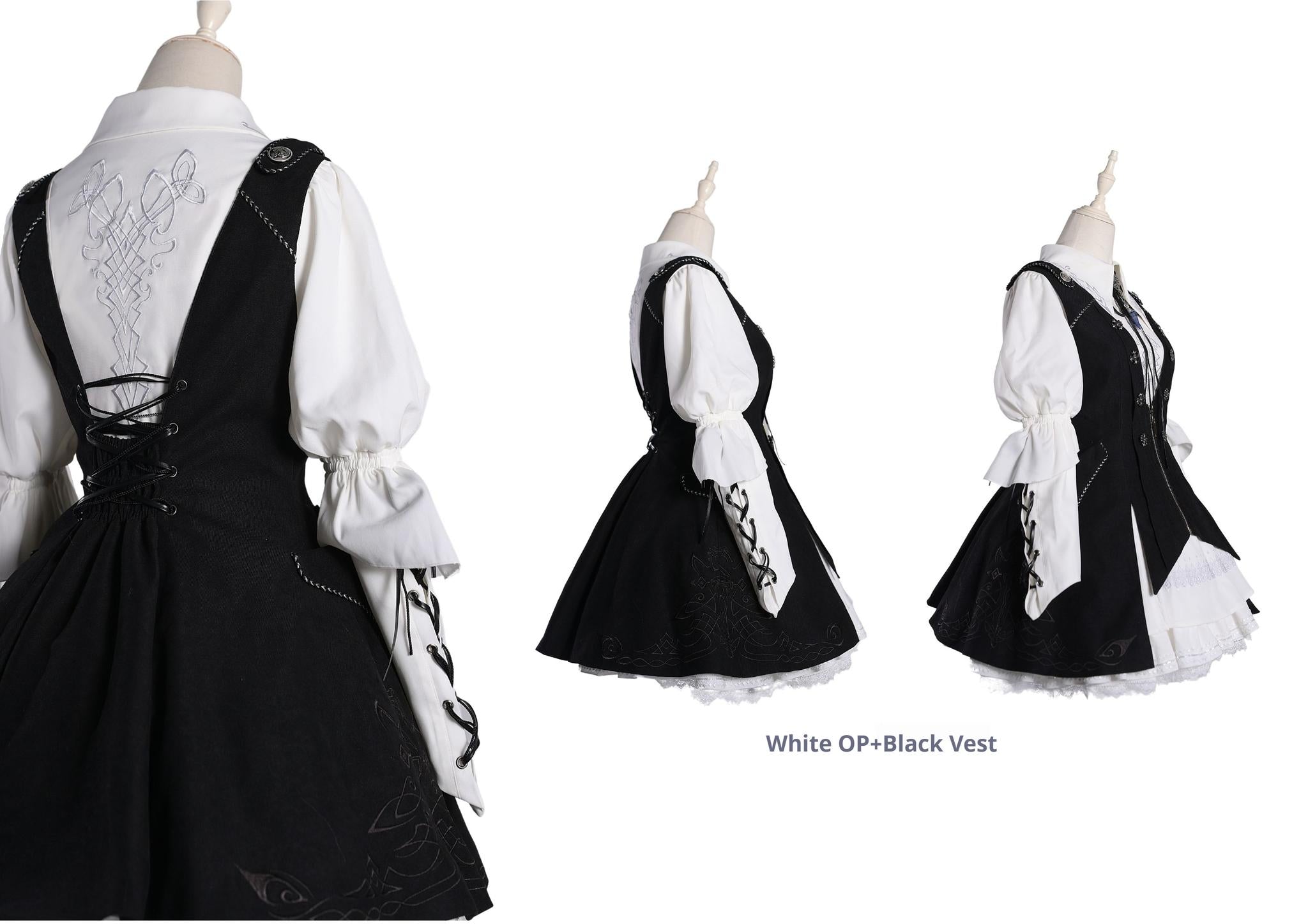 Wuyuzhe - Dragoon Knight 1.0 Version - Western Fantansy Style Suit Embroidery Dress Set Double-Sided Vest One Size Black double-sided vest only