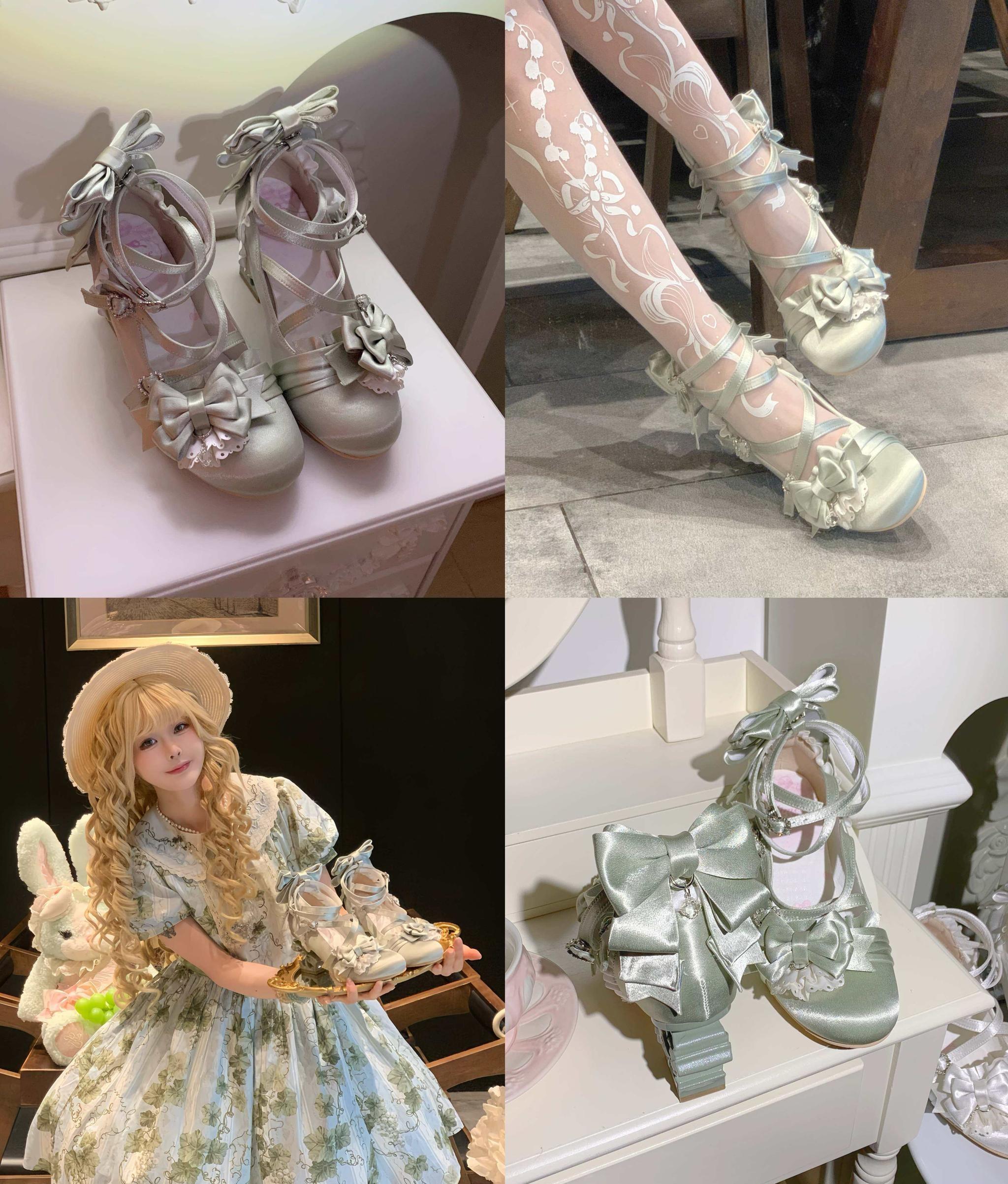 Thousand Knots - Classic Lolita Satin Heels Shoes, Bow-shaped Heel 45207:840839