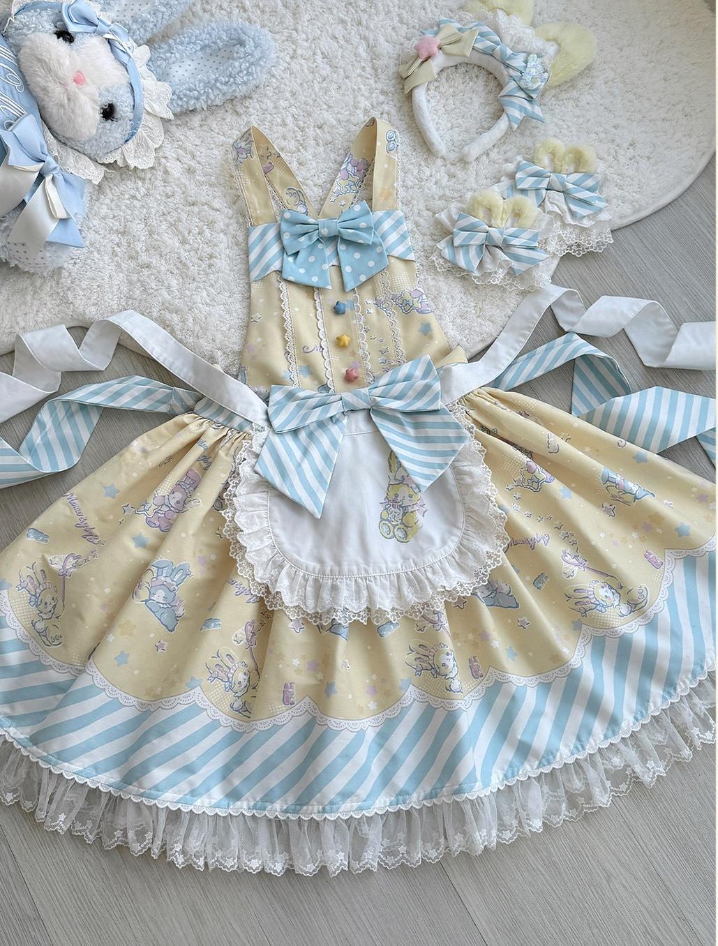 Star Gummies - IP Collaboration Sweet Lolita Dress, Bunny Print & Lace 44608:830553
