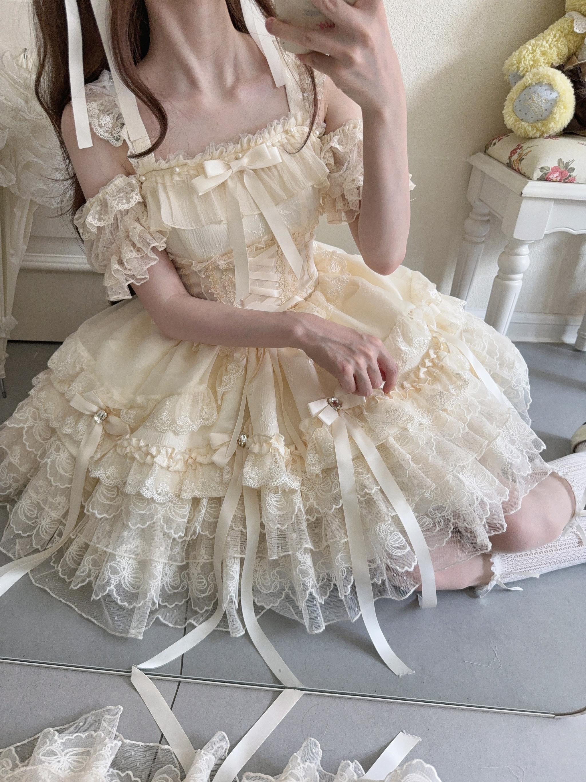 Sugar Girl - Ribbons of Love - Sweet Lolita JSK Dress, Tiered Ruffles 43767:785798