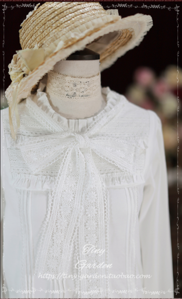 Tiny Garden - Memories - Cotton Lolita Lace Bow Tie Girls Blouse S white lace tie