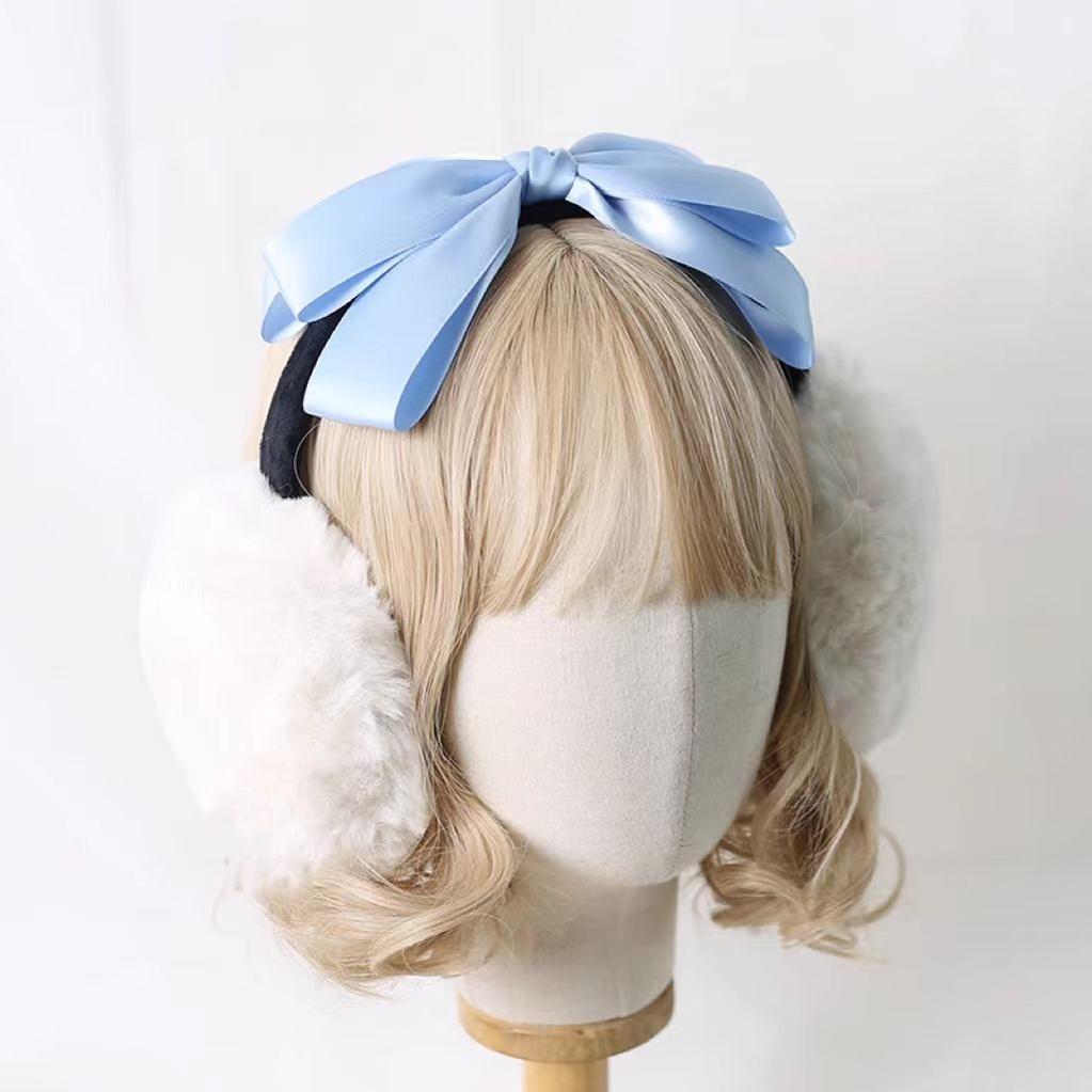 Xiaogui - Winter Lolita Earmuff Bow Plush Earmuff Ear Protector Light Blue