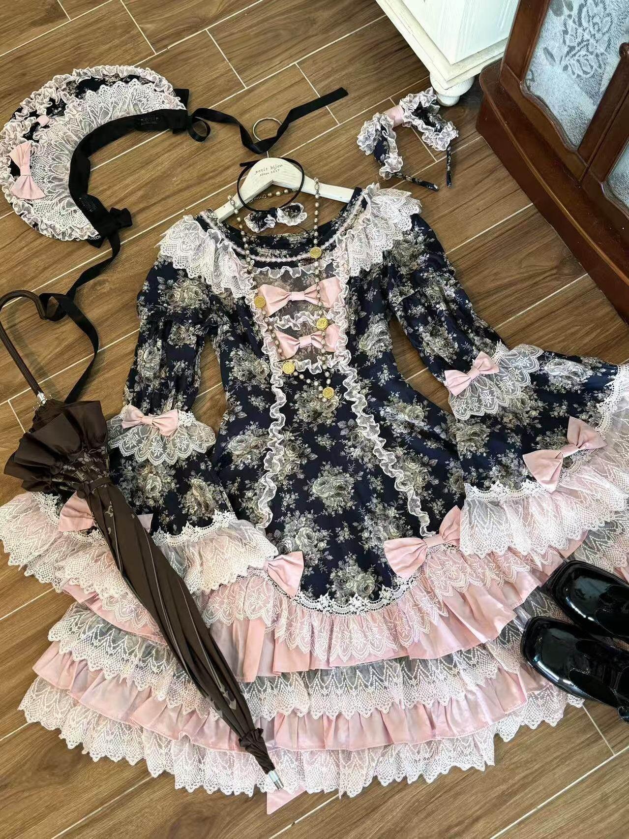 Diana Rose Wall - Old School Lolita Rose Print OP Dress, Side Zipper (2XL L M S XL XS) 44903:827554