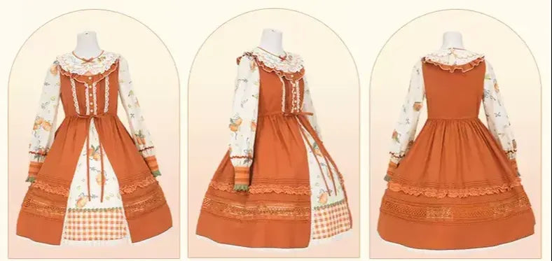 Mademoiselle Pearl~Persimmon~Autumn Persimmon Print Lolita OP JSK SK Dress 29100:396096