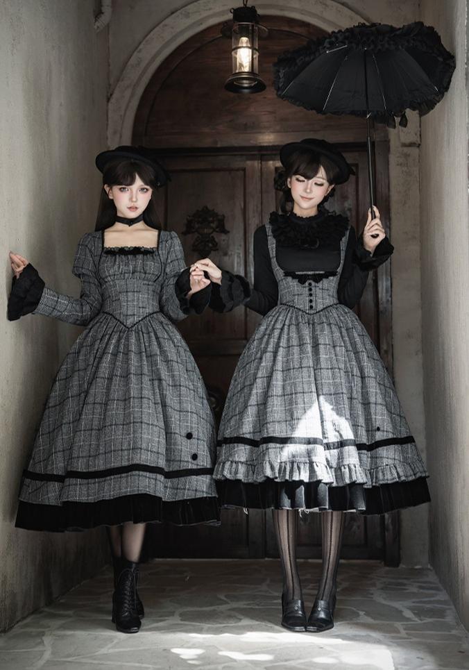 With PUJI - Yesterday's Epistle - Winter Classic Lolita Plaid Dress Set, Fishbone Waist 44227:799837
