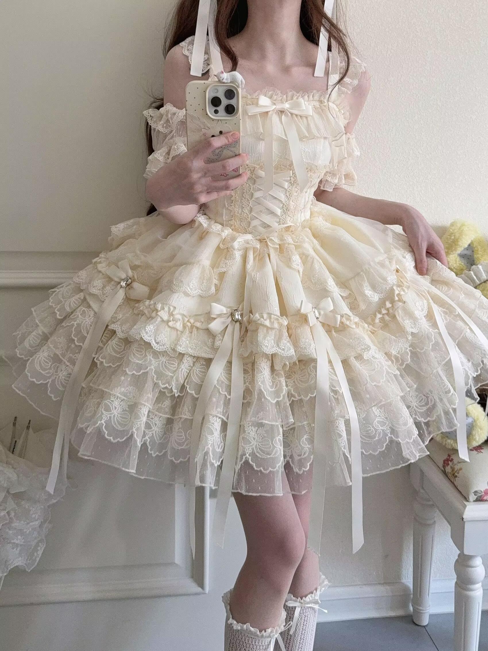 Sugar Girl - Ribbons of Love - Sweet Lolita JSK Dress, Tiered Ruffles 43767:785799