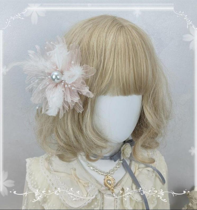 Floral Shaped Lolita KC, Pearls Accent Headdress One Size Light Pink - 2-in-1 Hair Clip