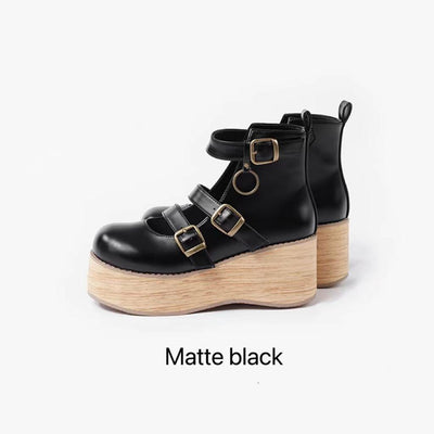 MODO~Retro Lolita Platform Shoes Round Toe Thick Sole 34 Matte black 